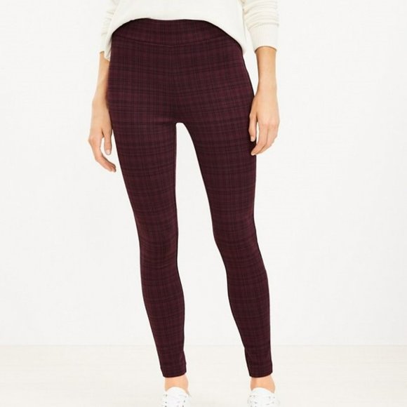 LOFT NWT Aubergine Plaid Leggings size S - Picture 1 of 10